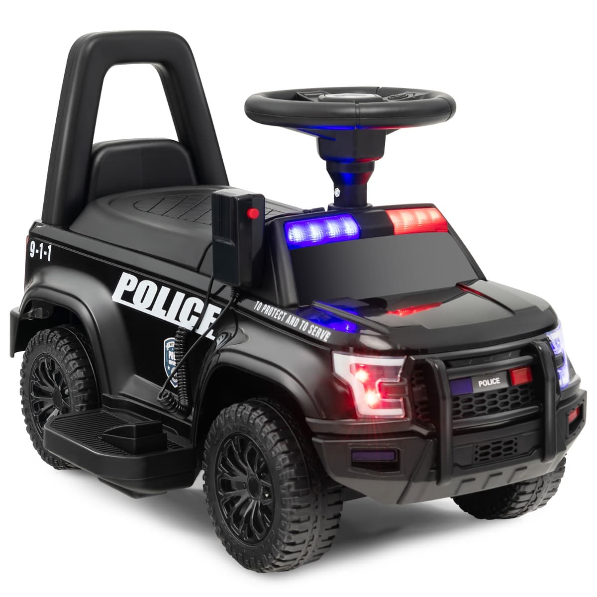 CostwayPorteur Enfants avec Mégaphone &amp; Autocollant de Police Voiture à Pousser avec Lumières et Sonore Dispositif Anti-basculement Charge 25 kg